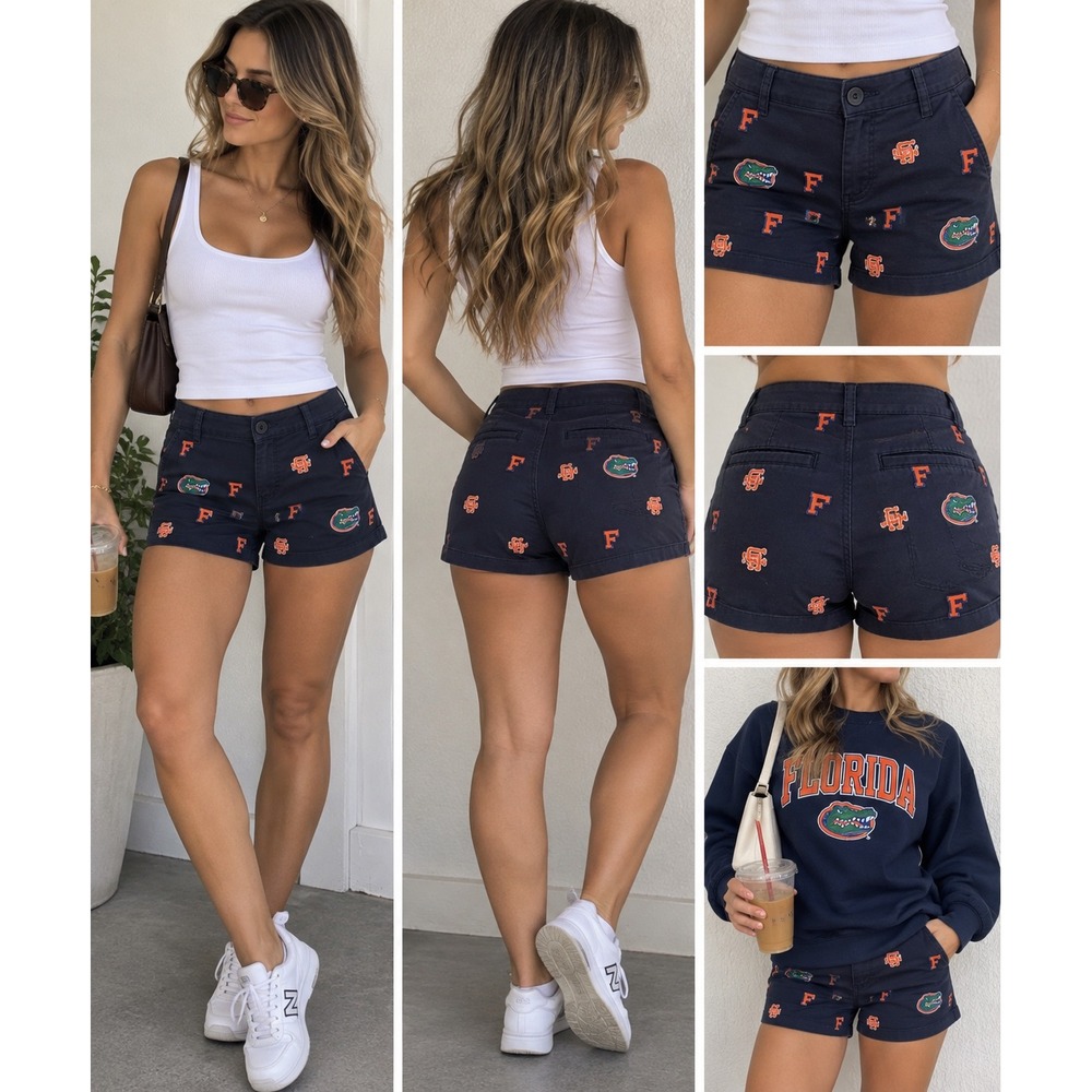 College Florida Gators Embroidered Chino Shorts Navy Blue Womens 5 Gameday